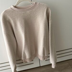 Good American Cream Sherpa Crewneck Sweater